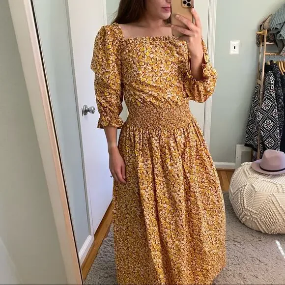 RIXO London Floral Dainty Ditsy Cottagecore Orange Maxi Dress Puff Sleeve M - Picture 12 of 16